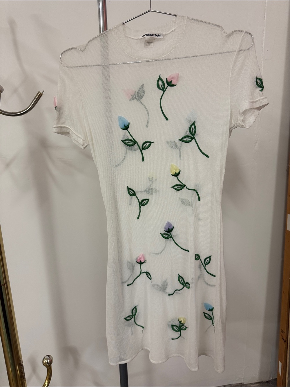 Vivienne Tam White Sheer Embroidered Floral dress